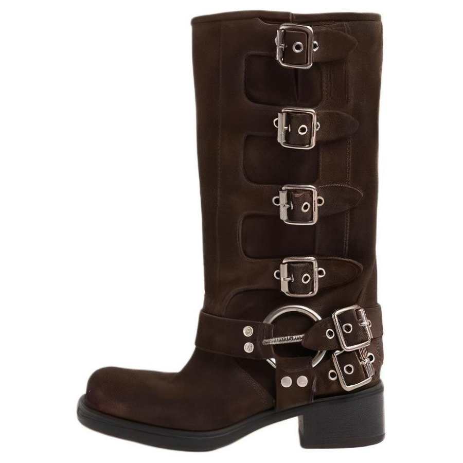 MIU MIU Leather Ankle Boots 5cm Women's Brown