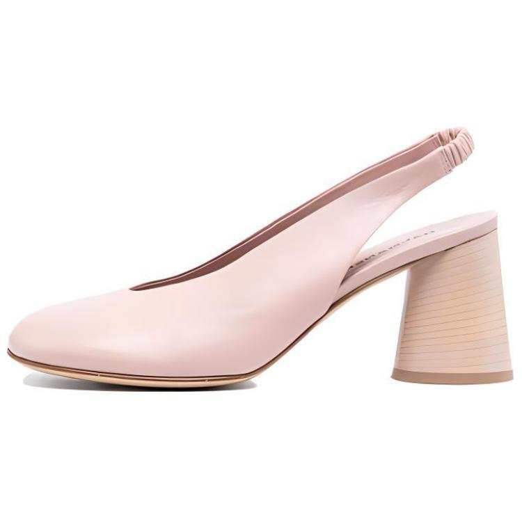 HALMANERA Leather Chunky Heel High Heels Women's Pink