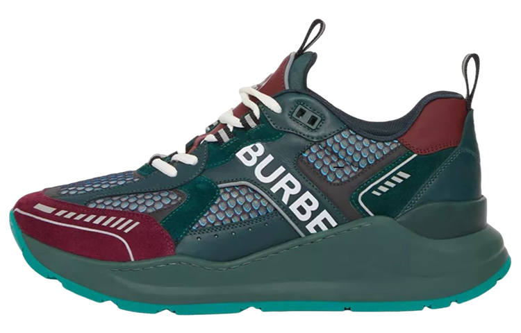 Burberry Mesh, Leather Low top Sports Casual Shoes Men's Green