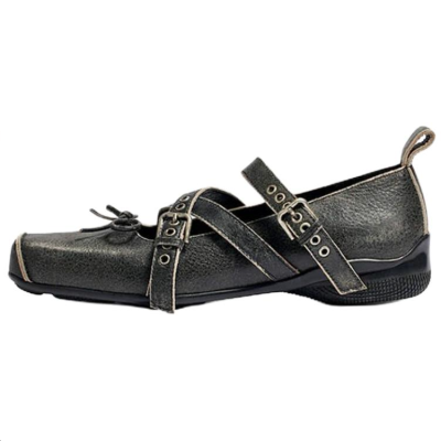 OPENyy Cow Leather Casual Shoes Women's Charcoal Gray