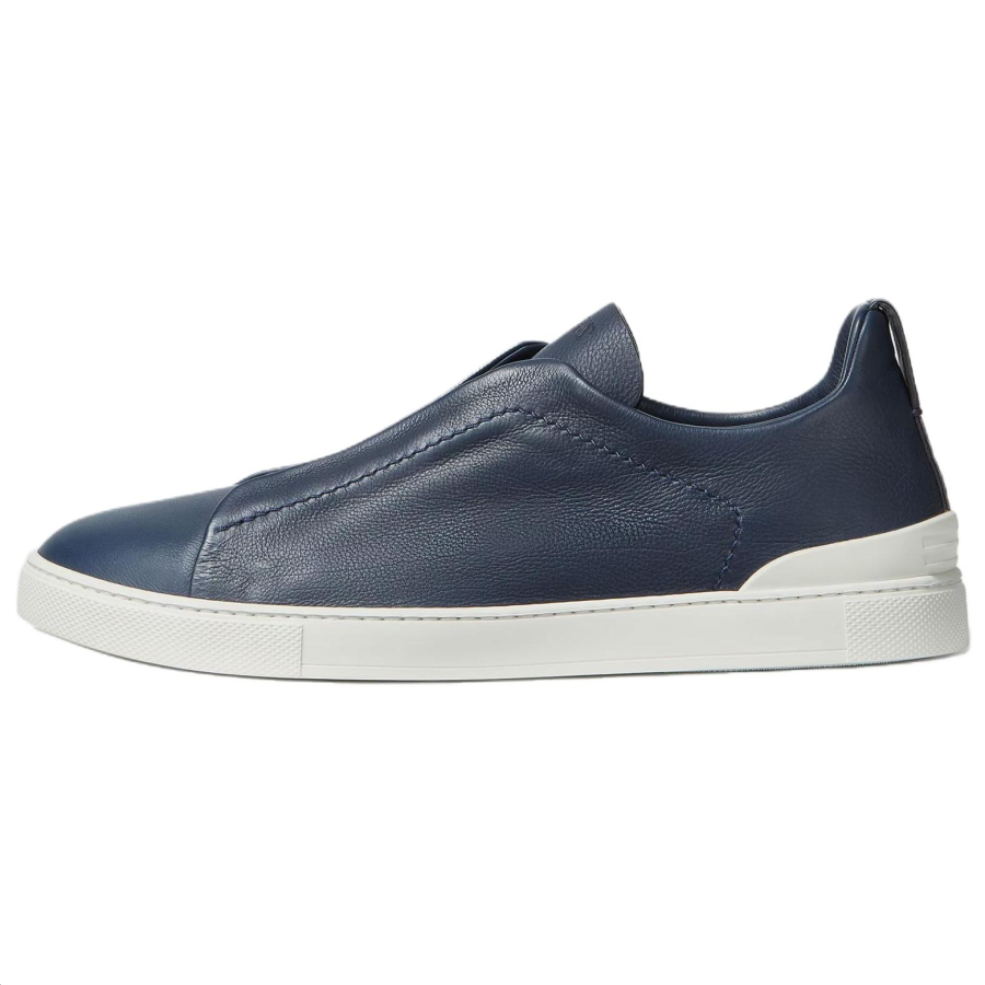 Ermenegildo Zegna Triple Stitch Leather Low top Skateboard Shoes Men's Blue