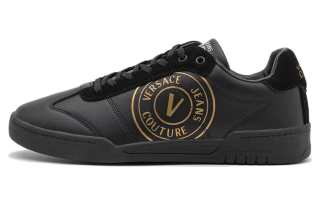 VERSACE JEANS COUTURE Versace Leather Lace Up Low top Stylish Skateboarding Shoes Men's Black