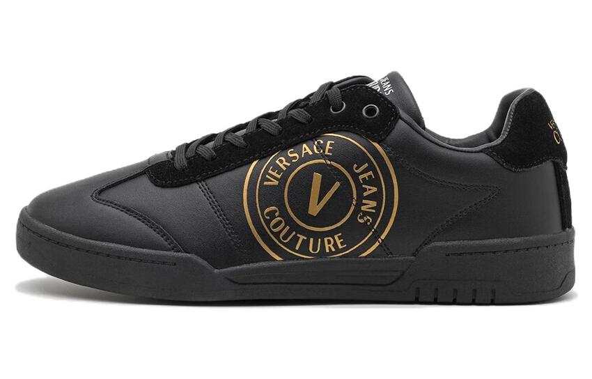 VERSACE JEANS COUTURE Versace Leather Lace Up Low top Stylish Skateboarding Shoes Men's Black