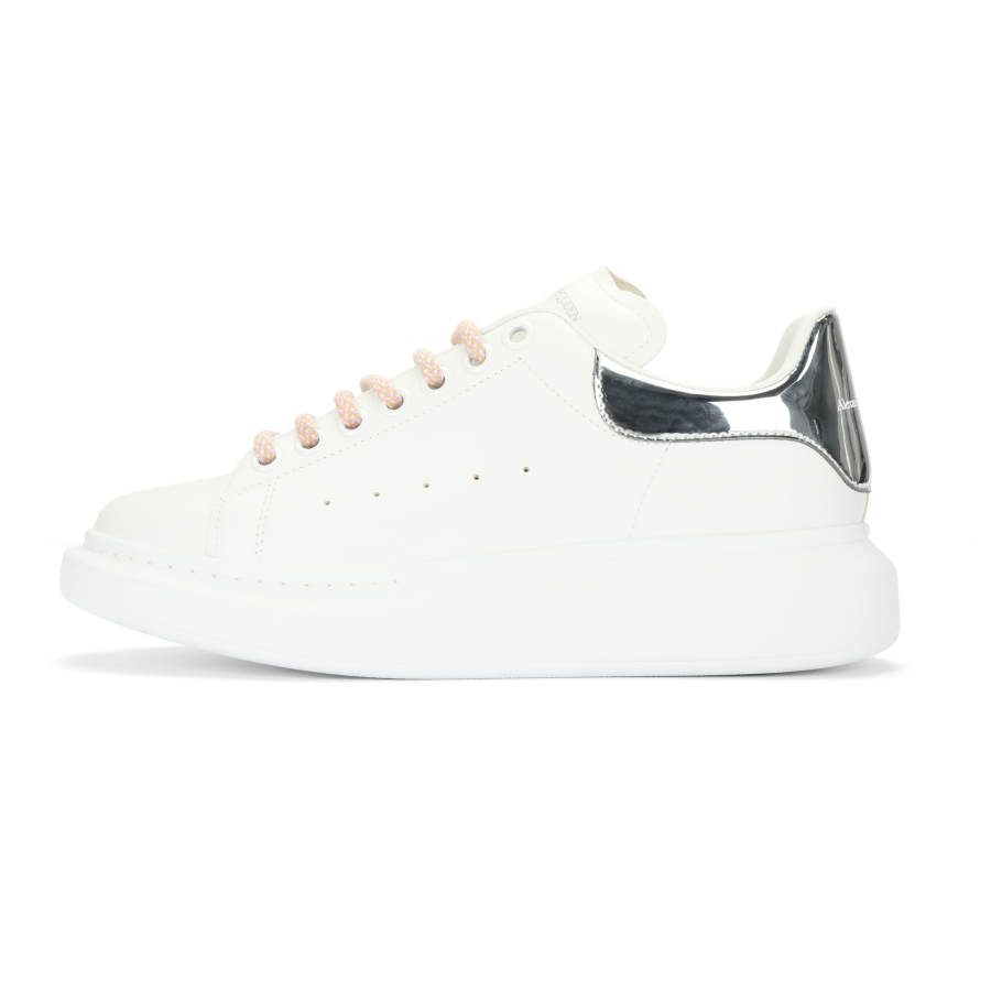 Alexander McQueen Oversized Sneaker Cow Leather Low top Skateboard Shoes Women's White & Silver