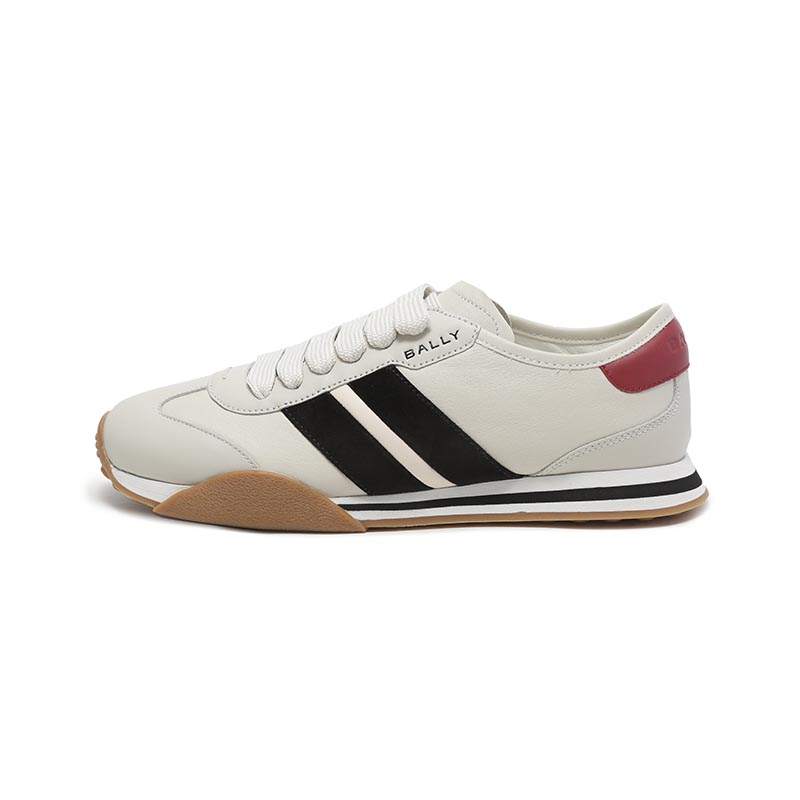 BALLY Cow Leather Low top Casual Shoes Women's Light Gray Dark Red Tail