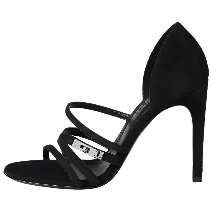 HERMES Lipstick One Strap Sandals 10.5cm Women's Black