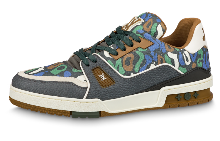 LOUIS VUITTON Trainer Leather Lace Up Low top Stylish Skateboarding Shoes Men's Gray Green Blue
