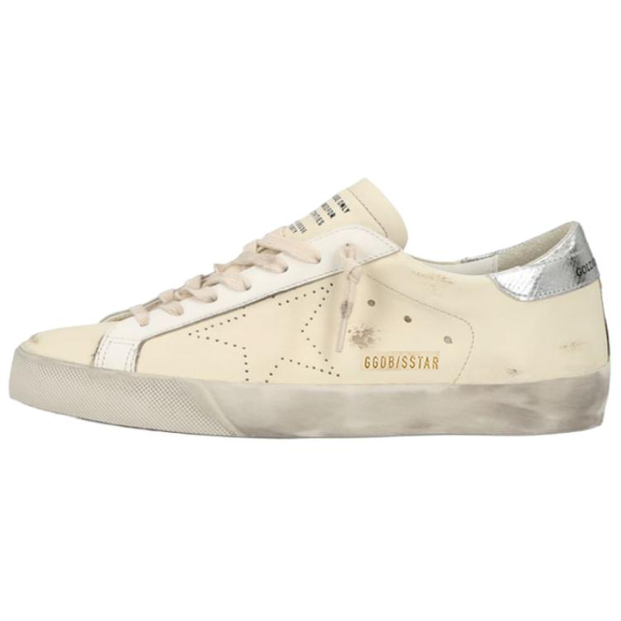 Golden Goose Leather Low top Skateboard Shoes Men's Beige Silver