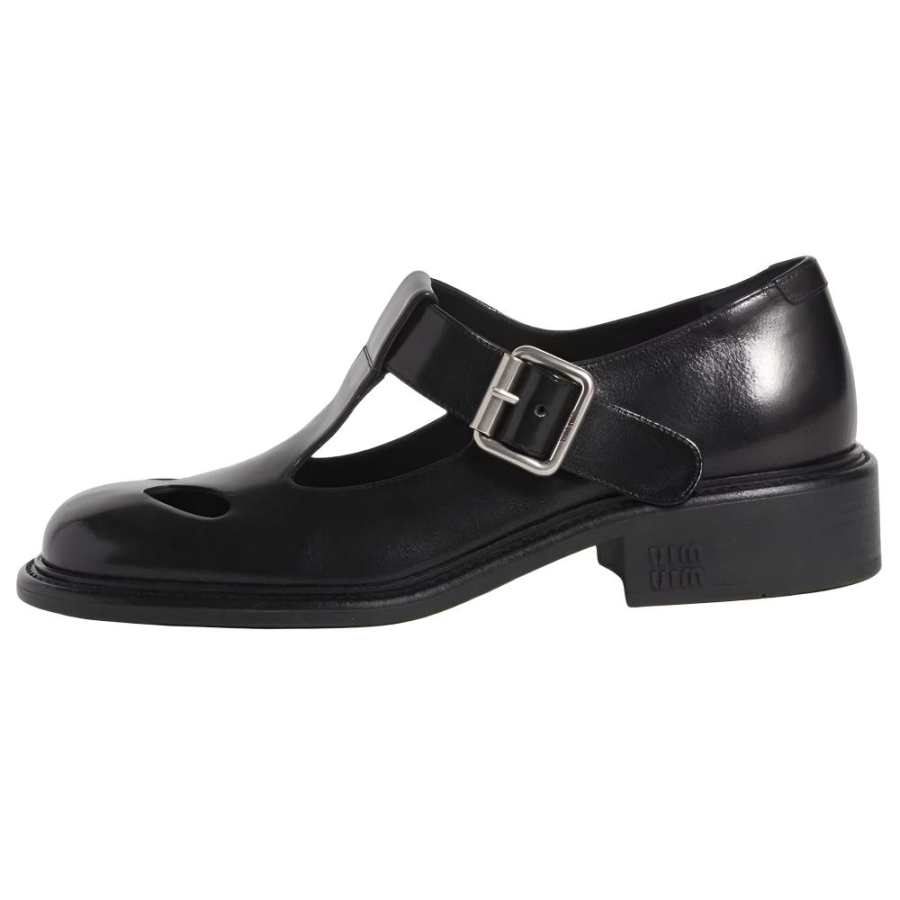 MIU MIU Cow Leather Loafers 3cm Women's Black