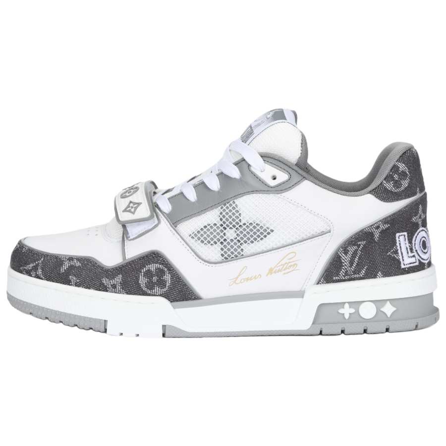 LOUIS VUITTON Trainer Leather Low top Skateboard Shoes Men's White Black