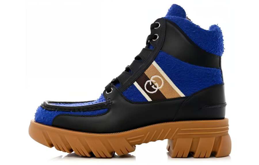 GUCCI THE NORTH FACE x GUCCI Leather Abrasion Resistant Short Outdoor Boots Men's Black Blue