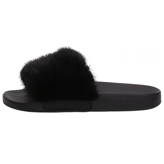 Givenchy Fur Slide Slippers Women's Black