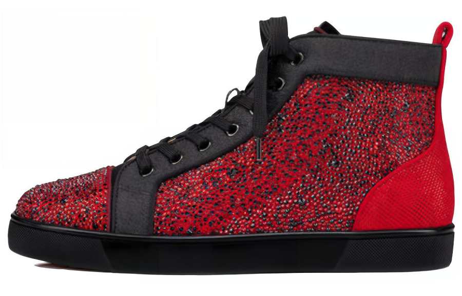 Christian Louboutin CL Louis High top Skateboard Shoes Men's Red Black