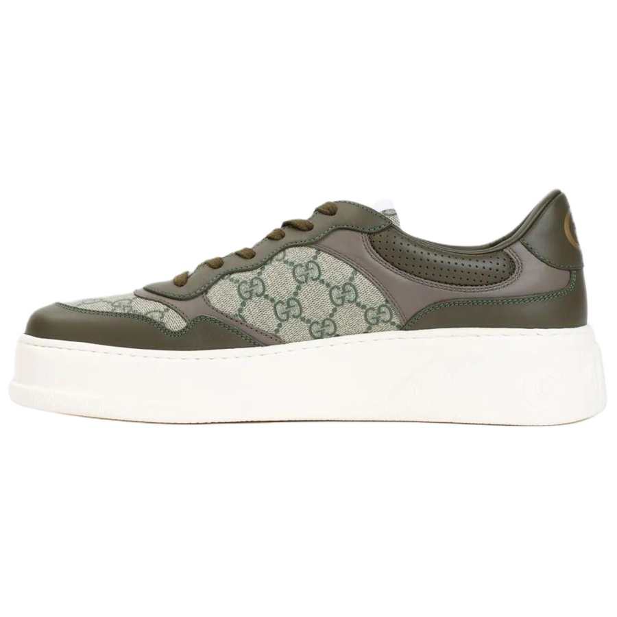 GUCCI Chunky B Leather Low top Skateboard Shoes Men's Beige Green