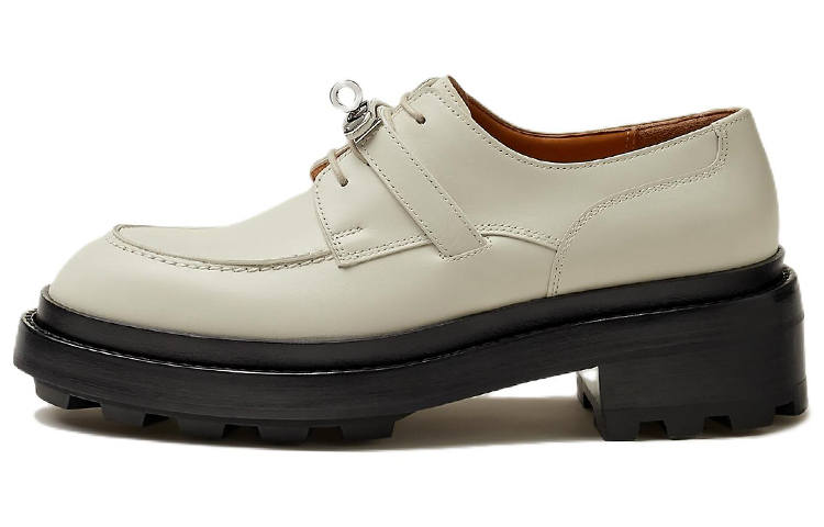 HERMES First Cow Leather Oxford Shoes Women's White