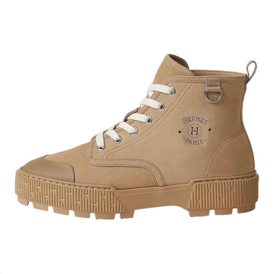 HERMES HERMES Itineraire Leather Short Combat Boots Women's Brown