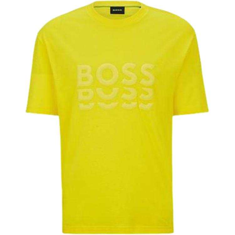 HUGO BOSS T Shirts Men's Yellow Crew Neck Moderate Straight Fit