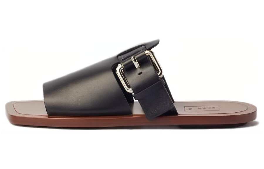 Plan C Plan C Genuine Leather Sole Slide Slippers Women's Black