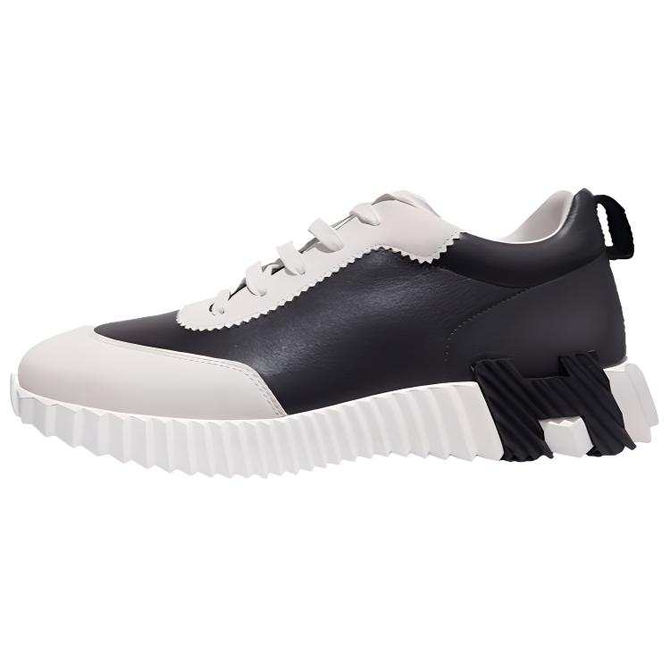 HERMES Bouncing Cow Leather Lace Up Cushioning Low top Casual Shoes Men's White Gray