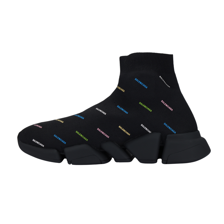 Balenciaga Speed 2.0 AllOver Logo Recycled Knit Black Multicolor