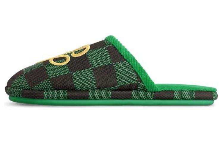 LOUIS VUITTON Embroidery Print Closed Toe Slippers Unisex Green
