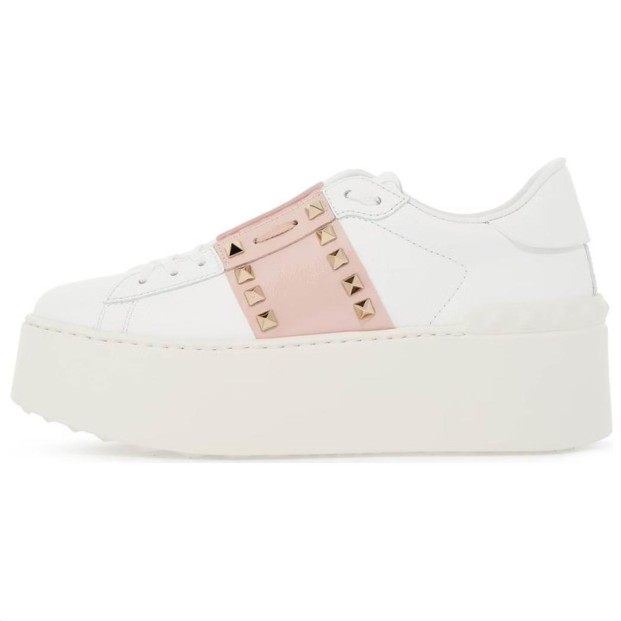 Valentino Rockstud Untitled Open Leather Low top Skateboard Shoes Women's White