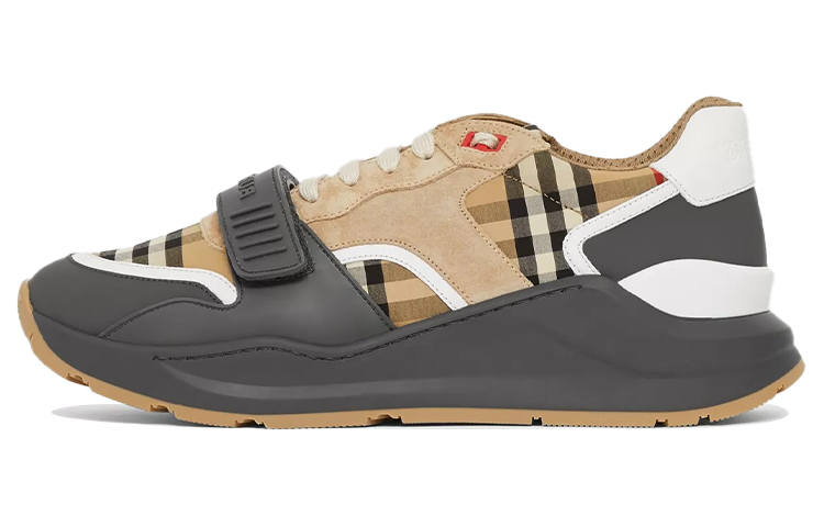 Burberry Ramsey Vintage Check Suede Leather Sneakers Grey Archive Beige