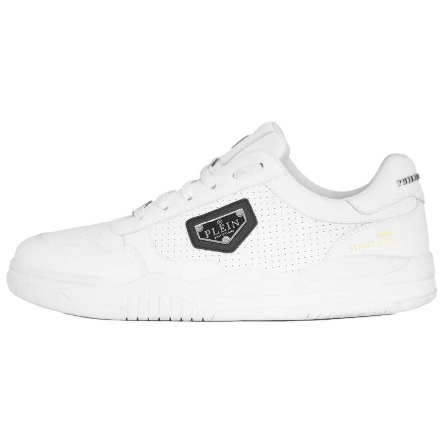 PHILIPP PLEIN Cow Leather Low top Skateboard Shoes Unisex White