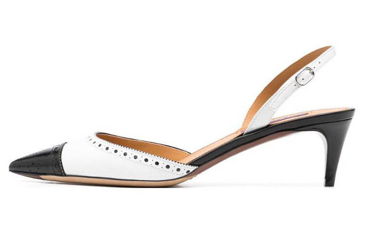 Ralph Lauren Collection Leather Slim Heel High Heels 6.5cm Women's Black White