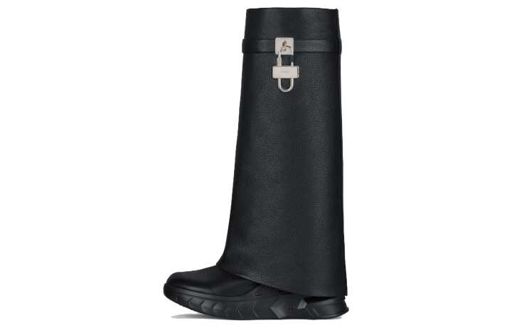 Givenchy Givenchy Top Grain Cow Leather Knee High Boots Foldover Boots 8cm Women's Black