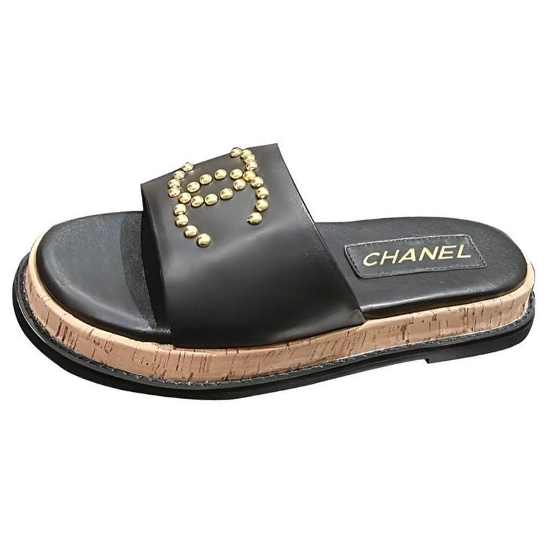 CHANEL Rubber Slide Slippers Women's Black