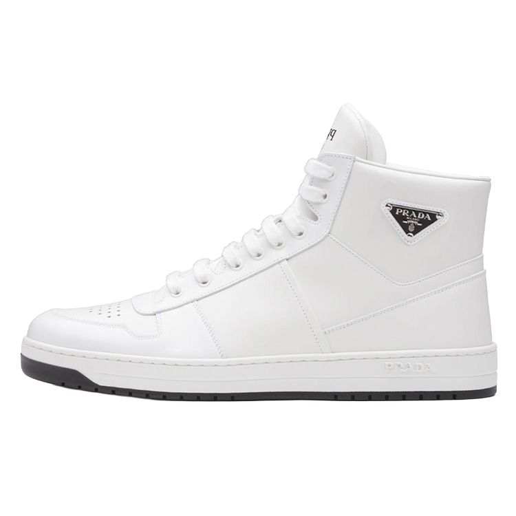 PRADA PRADA Downtown High Top Sneakers Leather White White Black