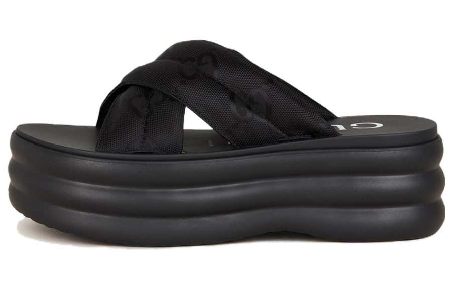 GUCCI GG Platform Slide Slippers Women's Black