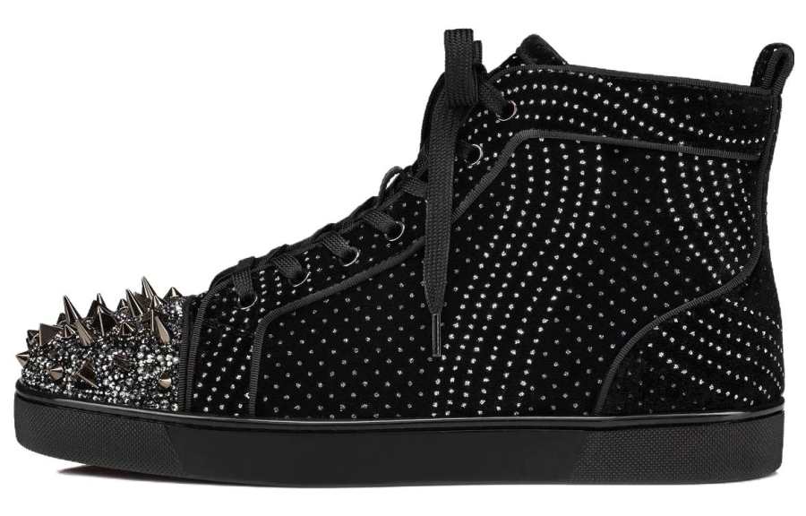 Christian Louboutin CL LUBOTING Lou Pik Strass High top Skateboard Shoes Men's Black