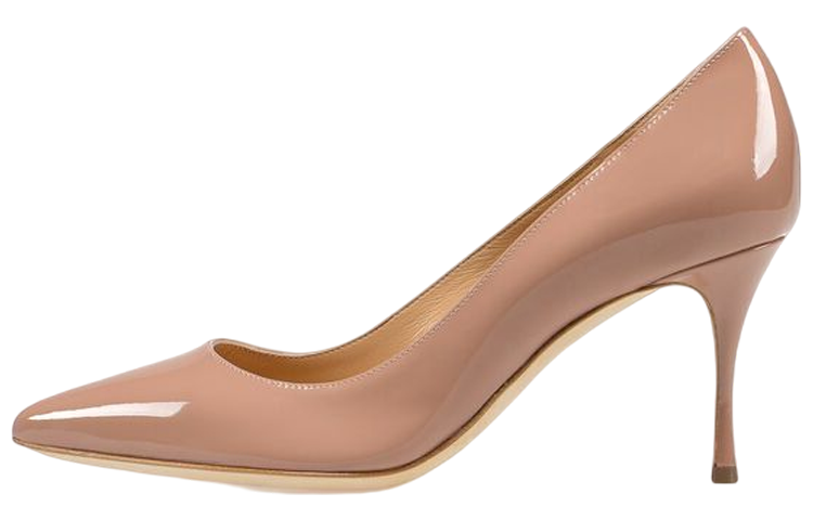 SERGIO ROSSI Patent Leather Slim Heel High Heels 7.5cm Women's Nude