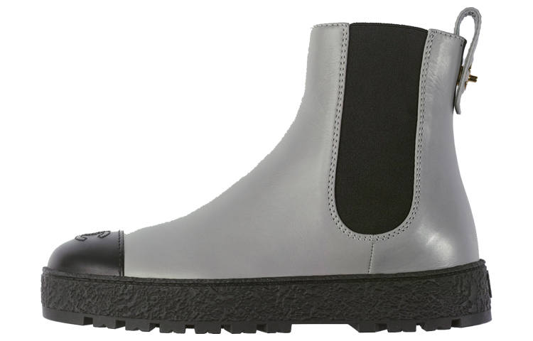 CHANEL Top Grain Cow Leather Chelsea Shoes Women's Gray Black