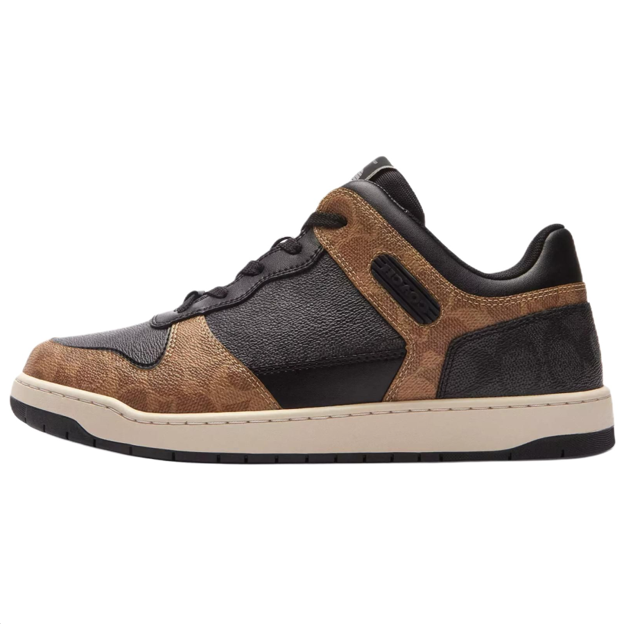 COACH Leather Low top Skateboard Shoes Men's Brown Black