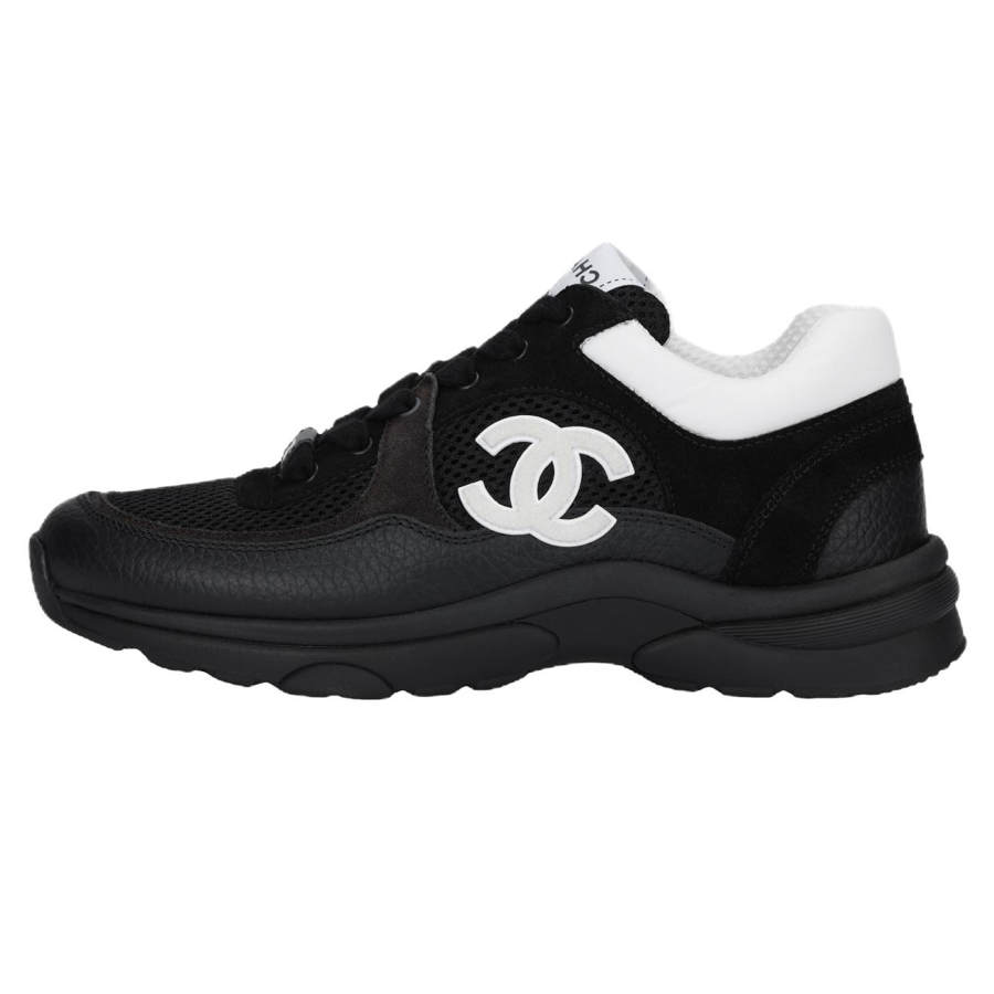 CHANEL Mesh, Leather Mesh Low top Casual Shoes Women's Black