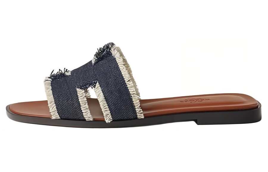 HERMES Oran Slide Slippers Women's Dark Blue