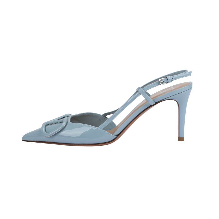 Valentino Vlogo Signature Patent Leather Slim Heel High Heels 8cm Women's Light Blue