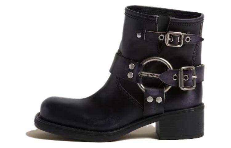 MIU MIU MIU MIU Vintage-Look Leather Ankle Boots
