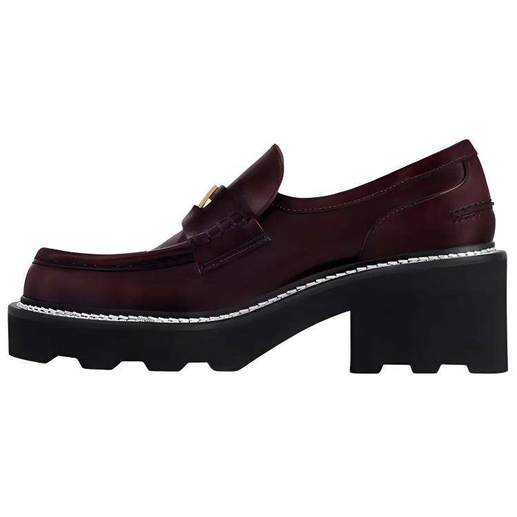 LOUIS VUITTON Beaubourg Cow Leather Loafers 4cm Women's Red