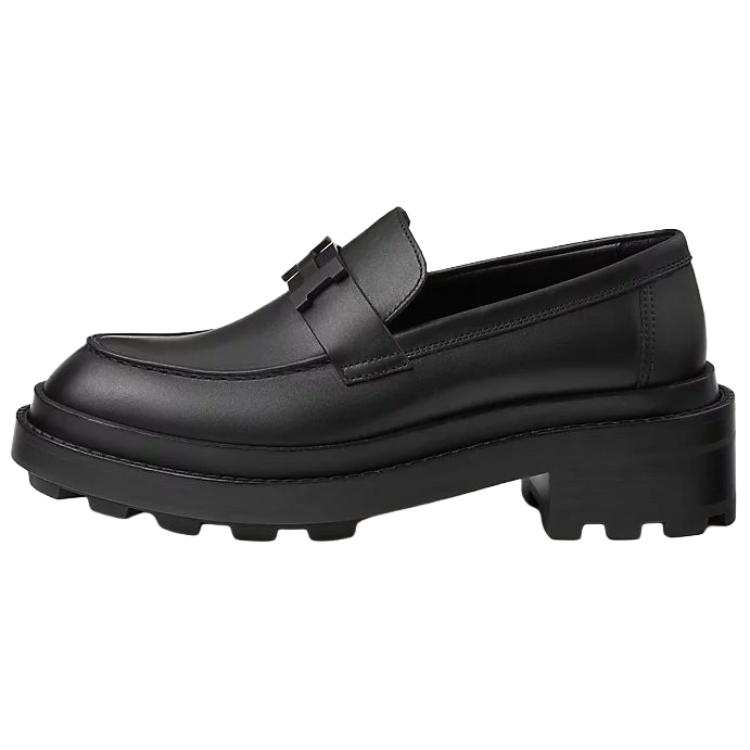 HERMES Louvre Calfskin Loafers 5CM Women's Black