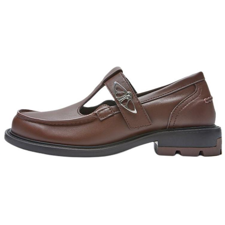 Both ReRe Cow Leather Chunky Heel Mary Jane Shoes 4cm Women's Brown