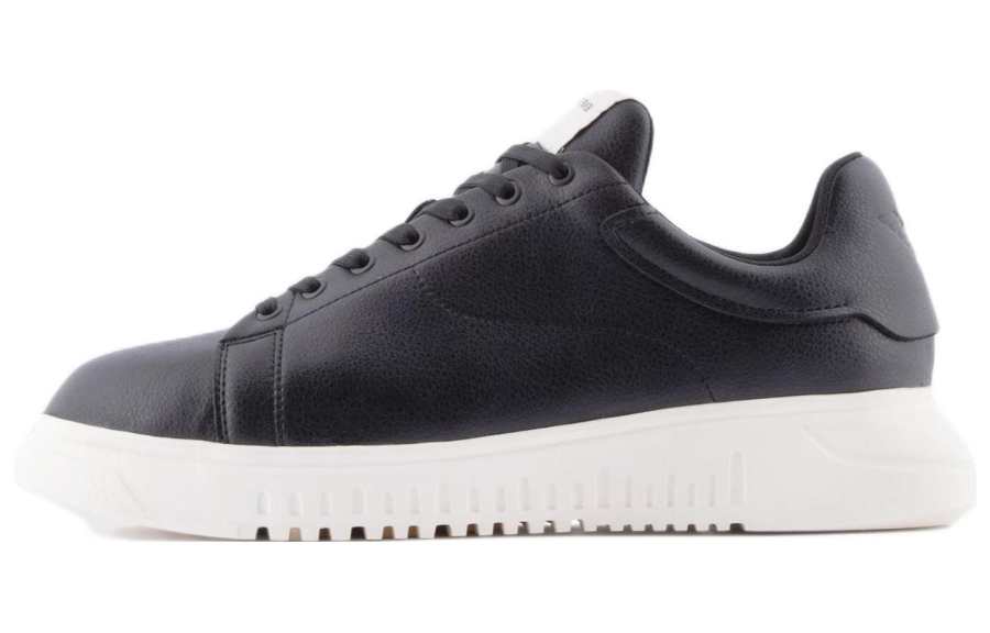 EMPORIO ARMANI Cow Leather Low top Skateboard Shoes Men's Black
