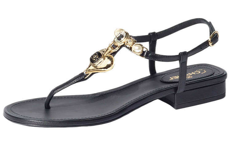 CHANEL CHANEL Leather One Strap Sandals Women's Black