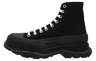 Alexander McQueen Tread Slick Canvas High Top Sneakers 'Black White'