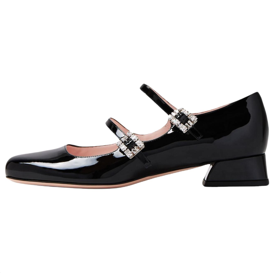 Roger Vivier Très Vivier Patent Leather Block Heel Mary Jane Shoes 2.5cm Women's Black
