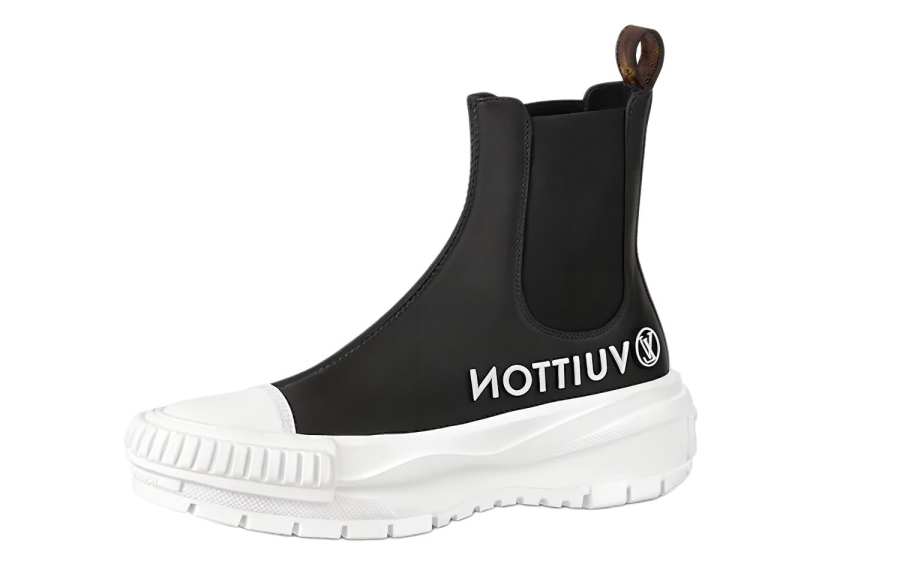 LOUIS VUITTON Squad Top Grain Cow Leather Platform Shoes Women's Black White
