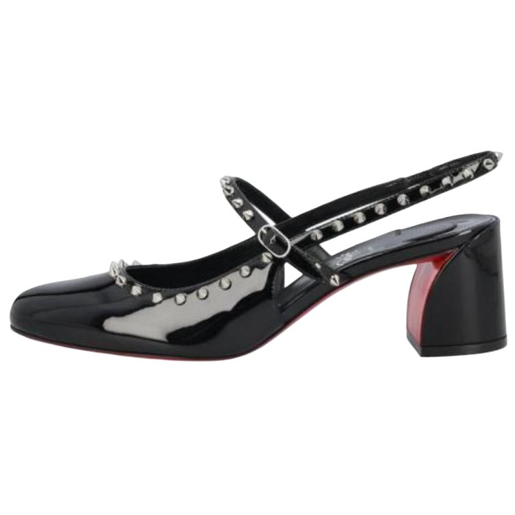 Christian Louboutin CL Janispikes Patent Leather Chunky Heel Mary Jane Shoes 5.5cm Women's Black